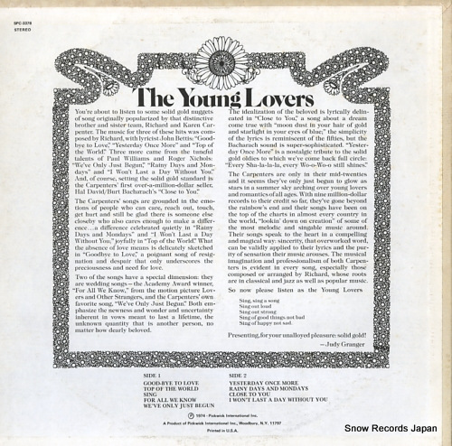YOUNG LOVERS, THE carpenters song book SPC-3378