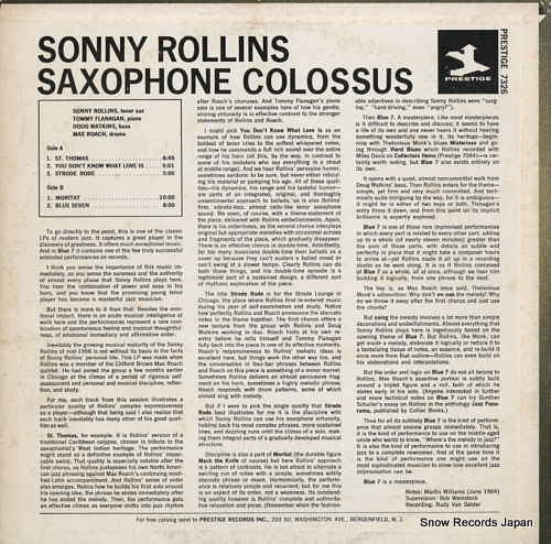 ROLLINS, SONNY saxophone colossus PR7326