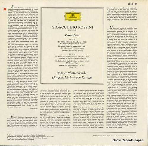KARAJAN, HERBERT VON rossini; ouverturen 2530144