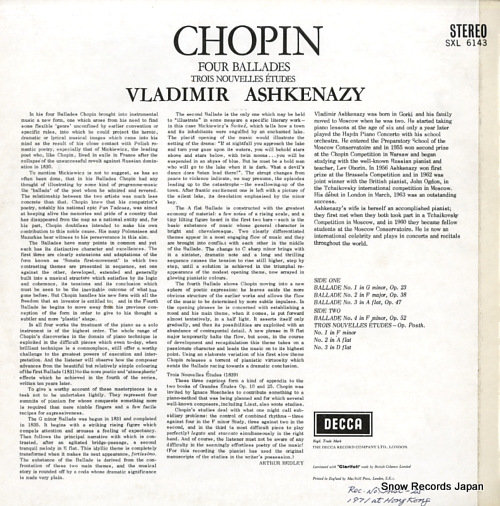 ASHKENAZY, VLADIMIR chopin; four ballades SXL6143