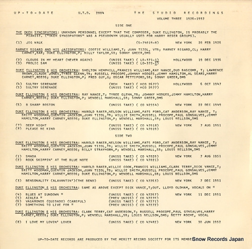 UP-TO-DATE the studio recordings volume three (1926-1952) U.T.D.2004 - back cover