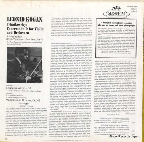 KOGAN, LEONID tchaikovsky; violin concerto S-60075