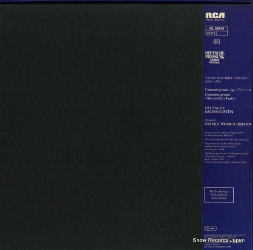 DEUTSCHE BACHSOLISTEN / HELMUT WINSCHERMANN handel; concerti grossi op.3 nr.1-6 RL30356 - back cover