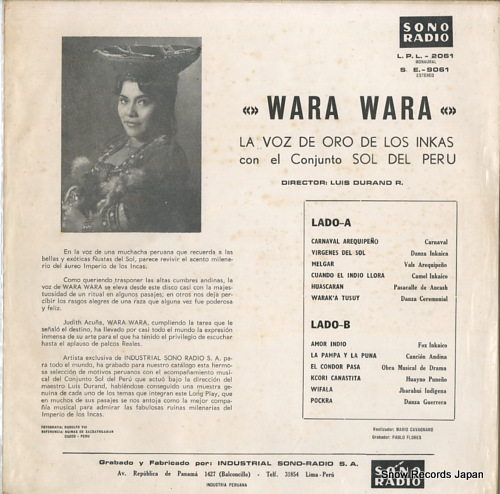 LA VOZ DE ORO DE LOS INKAS / EL CONJUNTO SOL DEL PERU wara wara S.E.9061