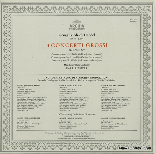 RICHTER, KARL handel; 3 concerti grossi op.6 nos.5, 8, 9 2533142 - back cover