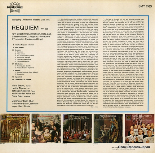 RICHTER, KARL mozart; requiem SMT1160 - back cover