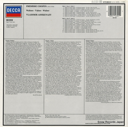 ASHKENAZY, VLADIMIR chopin; waltzes 414600-1 - back cover