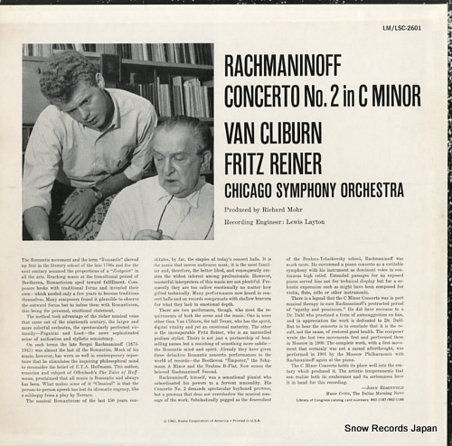 CLIBURN, VAN rachmaninoff; concerto no.2 LSC-2601