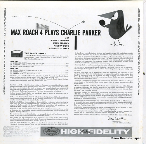 ROACH, MAX the max roach 4 plays charlie parker MG-36127