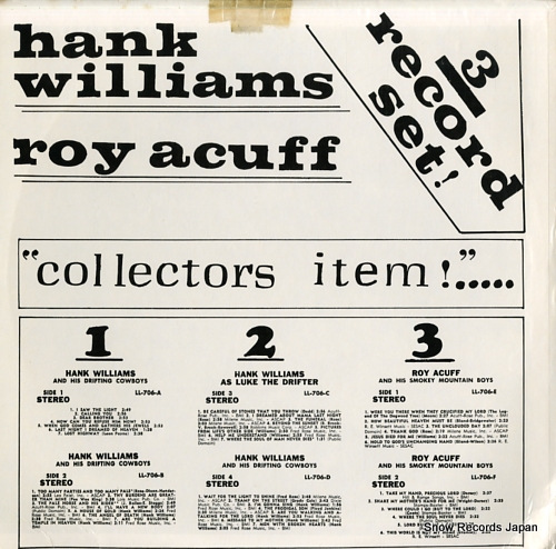 WILLIAMS, HANK / ROY ACUFF collectors item!...3record set! LL-706 - back cover