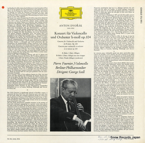 FOURNIER, PIERRE / GEORGE SZELL dvorak; konzert fur violoncello SLPM138755