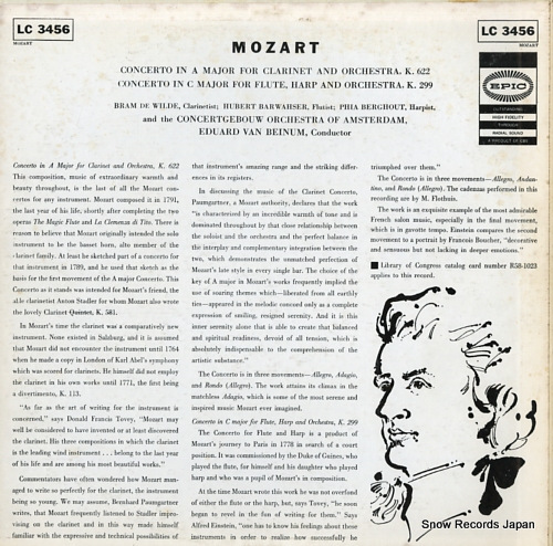 BEINUM, EDUARD VAN mozart; concerto in a major for clarinet and orchestra, k.622 LC3456
