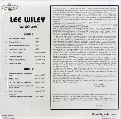 WILEY, LEE on the air TOTEM1021