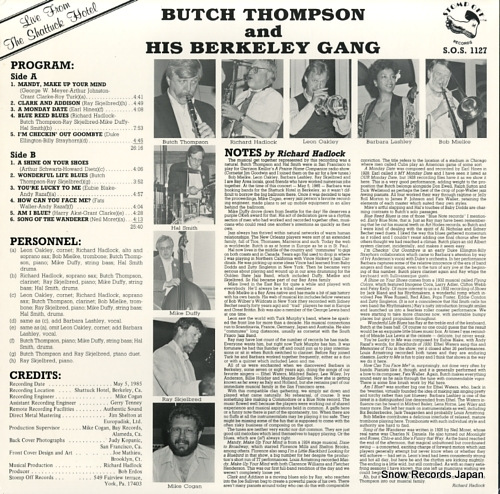 THOMPSON, BUTCH, AND HIS BERKELEY GANG direct from the ballroom of the shattuck hotel S.O.S.1127