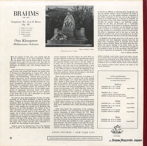 KLEMPERER, OTTO brahms; symphony no.4 35546/S.35546