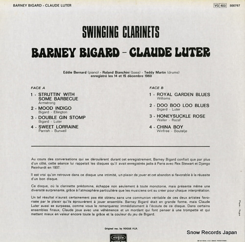 BIGARD, BARNEY / CLAUDE LUTER swinging clarinets 500767/SLD.767