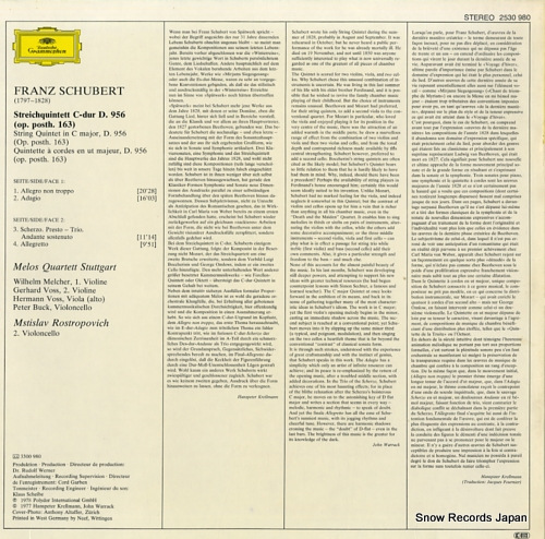 MELOS QUARTETT STUTTGART / MSTISLAV ROSTROPOVICH schubert; string quintet 2530980
