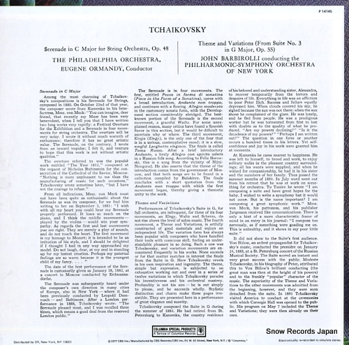 ORMANDY, EUGENE / JOHN BARBIROLLI tchaikovsky; serenade in c major for string orchestra, op.48 P14145