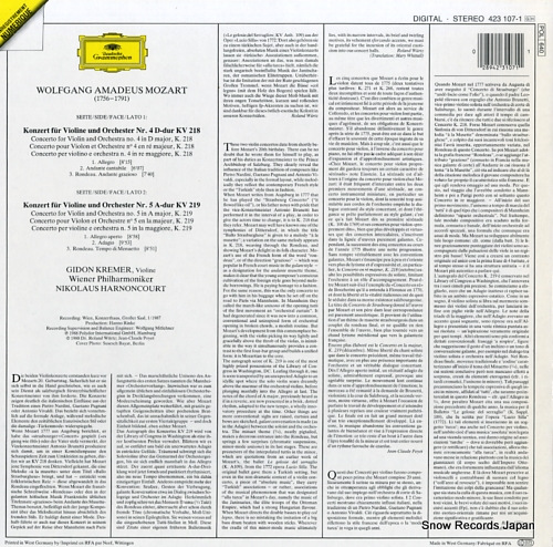 KREMER, GIDON mozart; violin concertos 423107-1