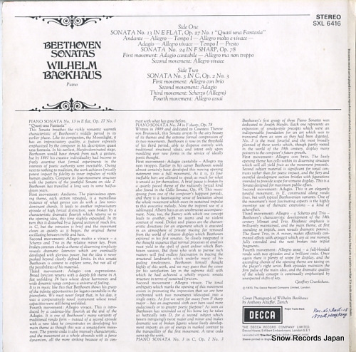 إࡦХåϥ beethoven; sonatas nos.3 & 13 & 24 SXL6416