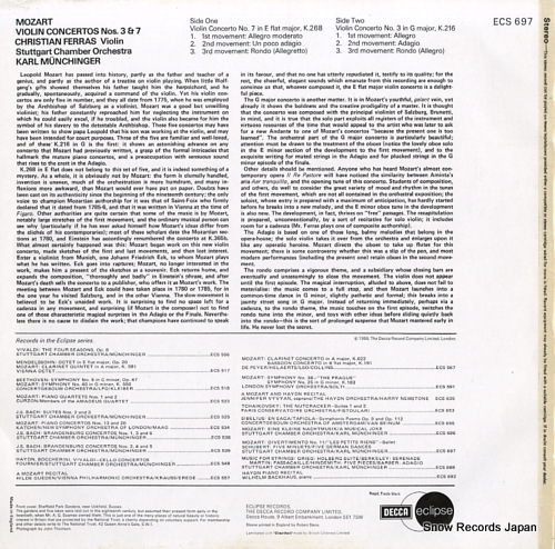 FERRAS, CHRISTIAN mozart; violin concertos nos.3 & 7 ECS697