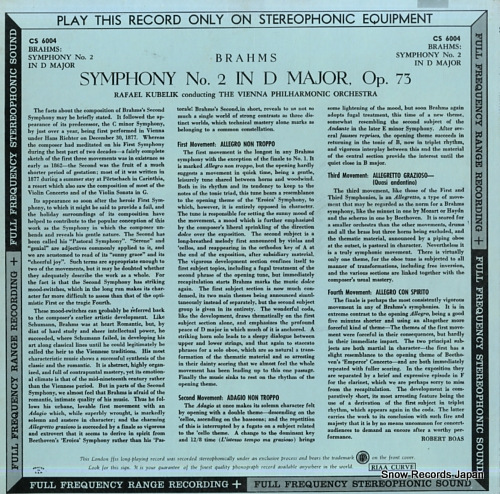 KUBELIK, RAFAEL brahms; symphony no.2 in d major CS6004