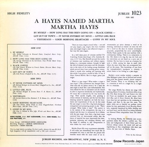 HAYES, MARTHA a hayes named martha JLP1023 / FSR-582