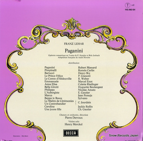 MERCKEL, HENRY lehar; paganini 115.190/91