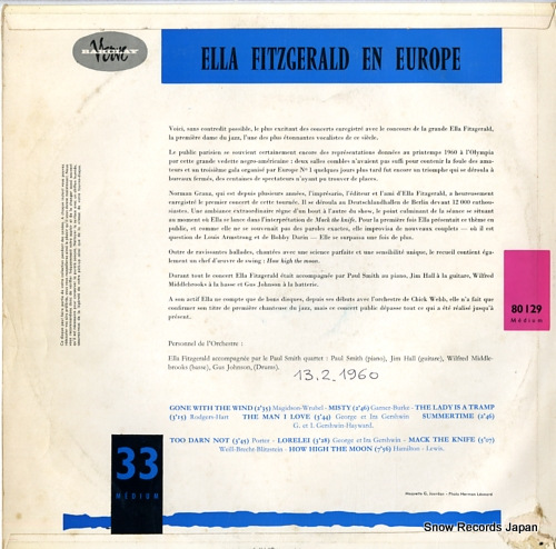 FITZGERALD, ELLA ella fitzgerald en europe 80129
