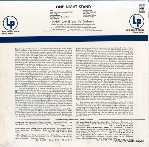 JAMES, HARRY one night stand 20AP1445 - back cover