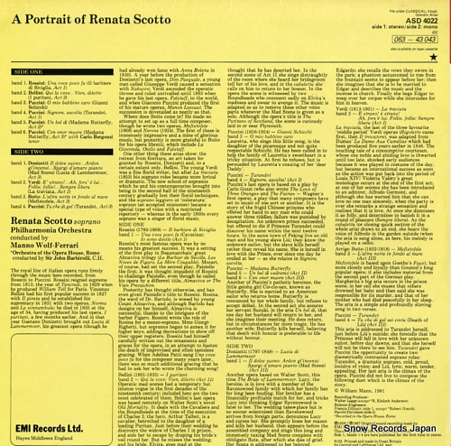 SCOTTO, RENATA a portrait of renata scotto ASD4022 - back cover