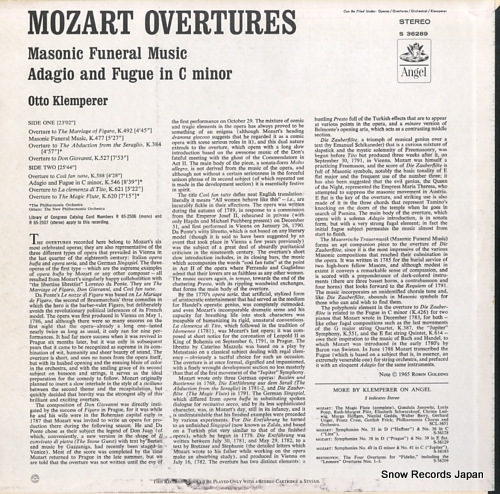 KLEMPERER, OTTO mozart; overtures S36289