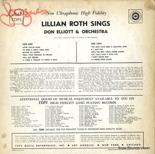 ROTH, LILLIAN lillian roth sings L1567