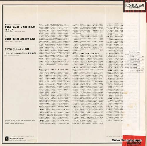 TENNSTEDT, KLAUS mendelssohn; symphony no.4 in a 