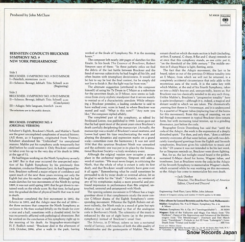 BERNSTEIN, LEONARD bernstein conducts bruckner symphony no.9 M30828