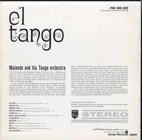 MALANDO el tango / world famous tangos by malando PHS600-009 - back cover