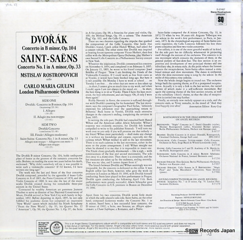 ROSTROPOVICH, MSTISLAV dvorak; cello concerto / saint-saens; cello concerto no.1 S-37457 / SQ-1-37457