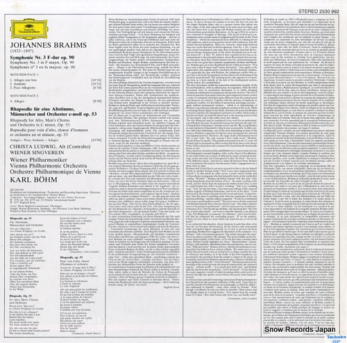 BOHM, KARL brahms; symphonie nr.3 / alt-rhapsodie 2530992