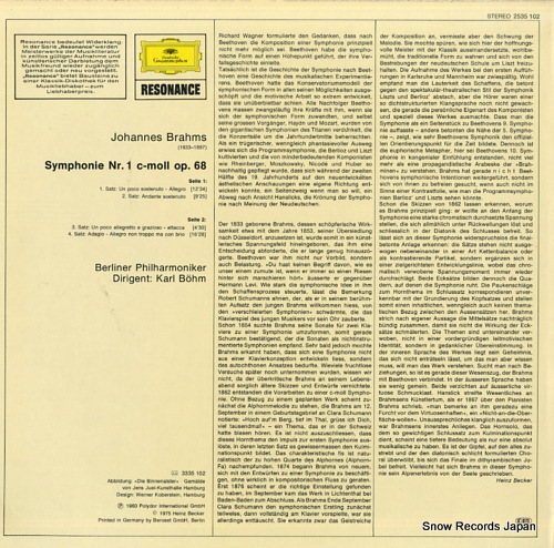 BOHM, KARL brahms; symphonie nr.1 2535102 - back cover