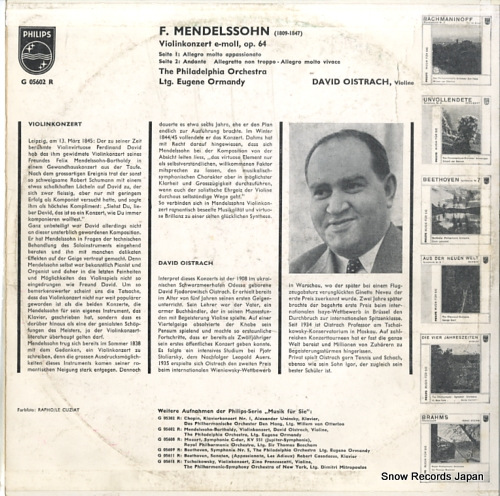ORMANDY, EUGENE violinkonzert e-moll op.64 G05602R - back cover