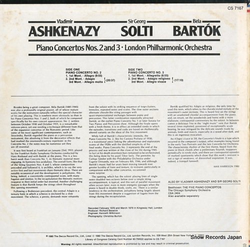 ASHKENAZY, VLADIMIR bartok; piano concertos nos.2 and 3 CS7167