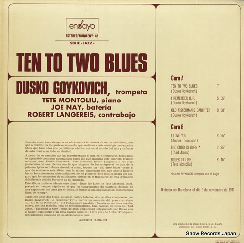 GOYKOVICH, DUSKO ten to two blues ENY-45