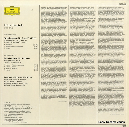 TOKYO STRING QUARTET bela bartok; string quartets nr.2 op.17 & nr.6 2530658