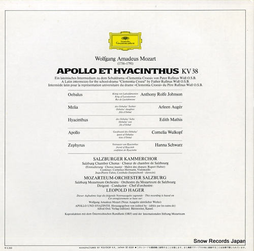 HAGER, LEOPOLD mozart; apollo et hyacinthus 52MG0259/60