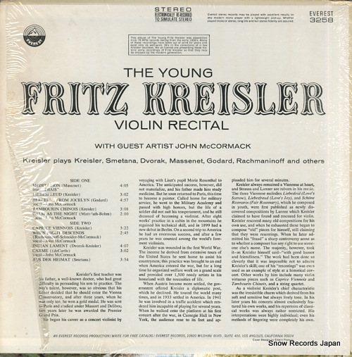 KREISLER, FRITZ the young fritz kreisler violin recital SDBR3258