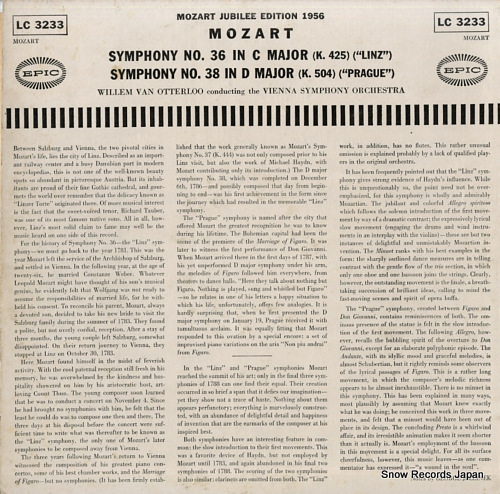 VAN OTTERLOO, WILLEM mozart; symphony no.36 & 38 LC3233