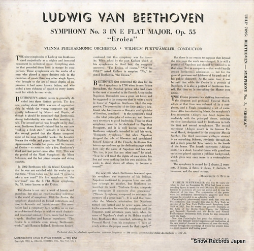FURTWANGLER, WILHELM beethoven; symphony no.3 