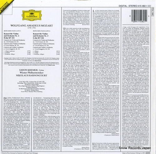 KREMER, GIDON mozart; violinkonzerte nos.2 & 3 415482-1