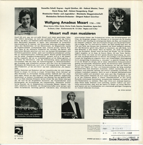 GUNTHER, HUBERT mozart; missa brevis d-dur te deum G40103