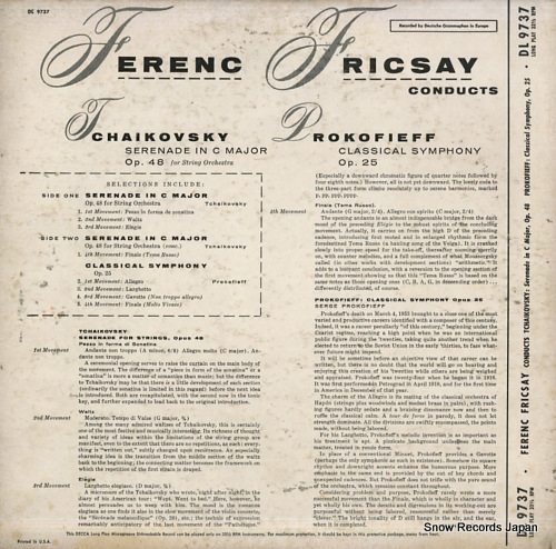 FRICSAY, FERENC tchaikovsky; serenade in c major DL9737 - back cover